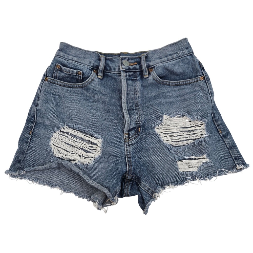 PacSun Denim Shorts 25 Ultra High Rise Vintage Button Fly Distressed Cutoff 90s